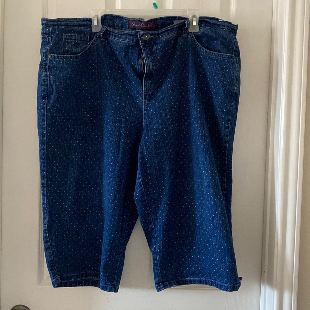 Denim polka dot capris
